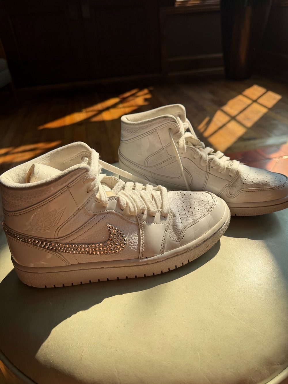 Nike Air Jordan 1 Mid White Custom Rhinestone Bling Women’s 8